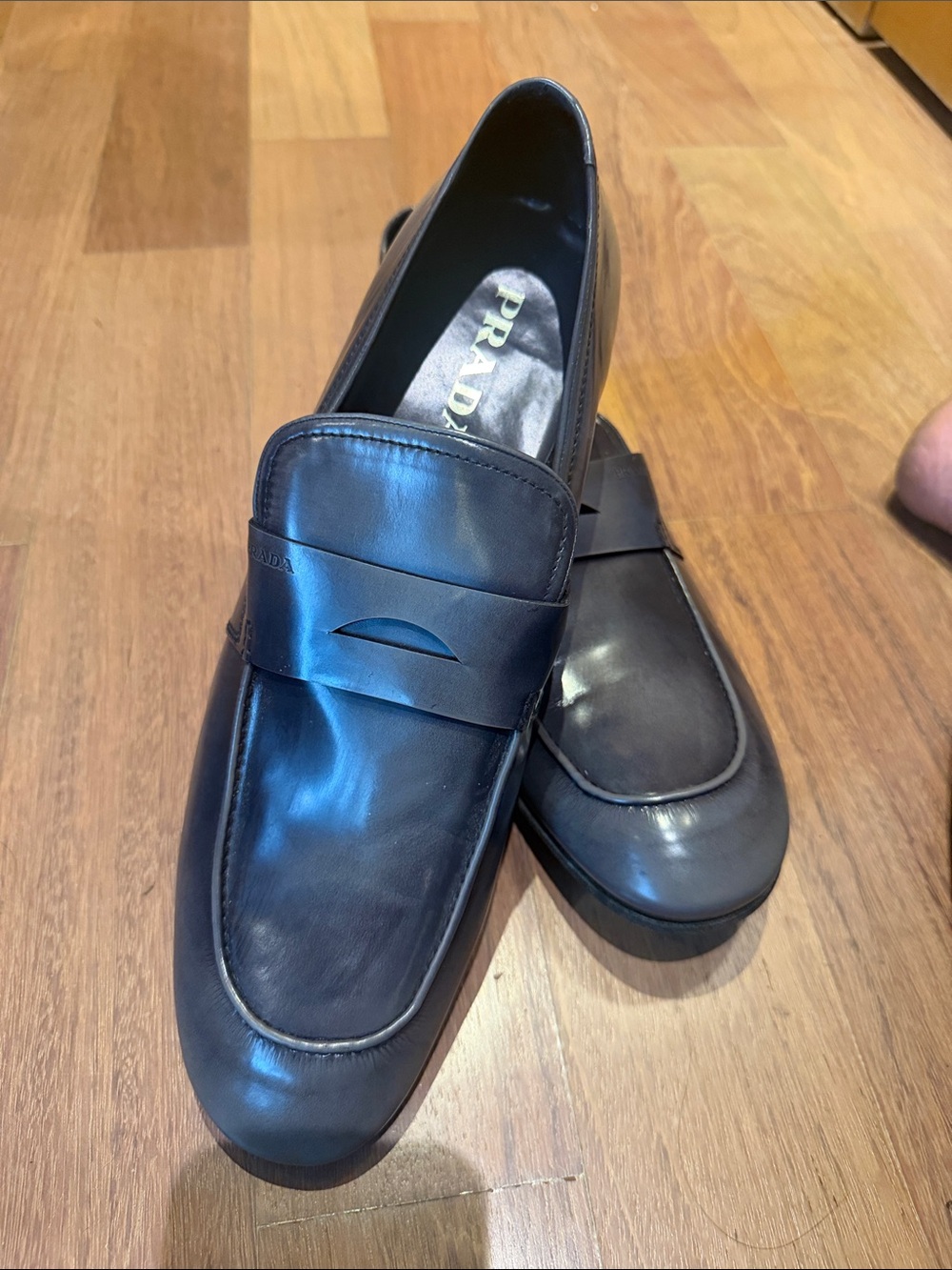 Prada Black Leather Penny Loafers for Men